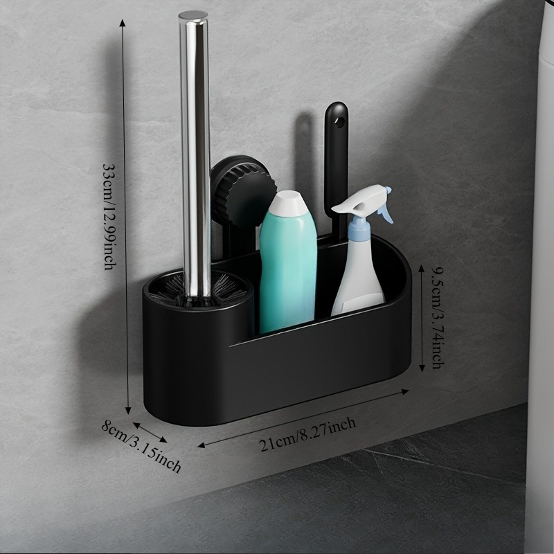 TEMU Ensemble de 3 brosses de toilette à ventouse perçage, accessoire de salle de bain encombrant, avec plateau de rangement, outil de nettoyage de