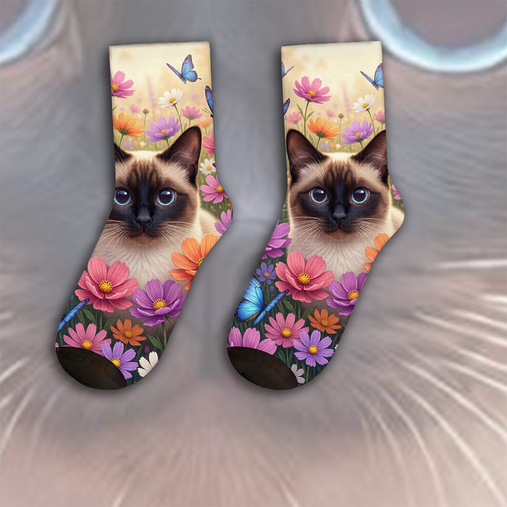 TEMU A Unique Pair Of Socks Designed With Siamese Cat In For Women And Men, Sock | Ideal For Party Costume, Gifts, Daily Wear