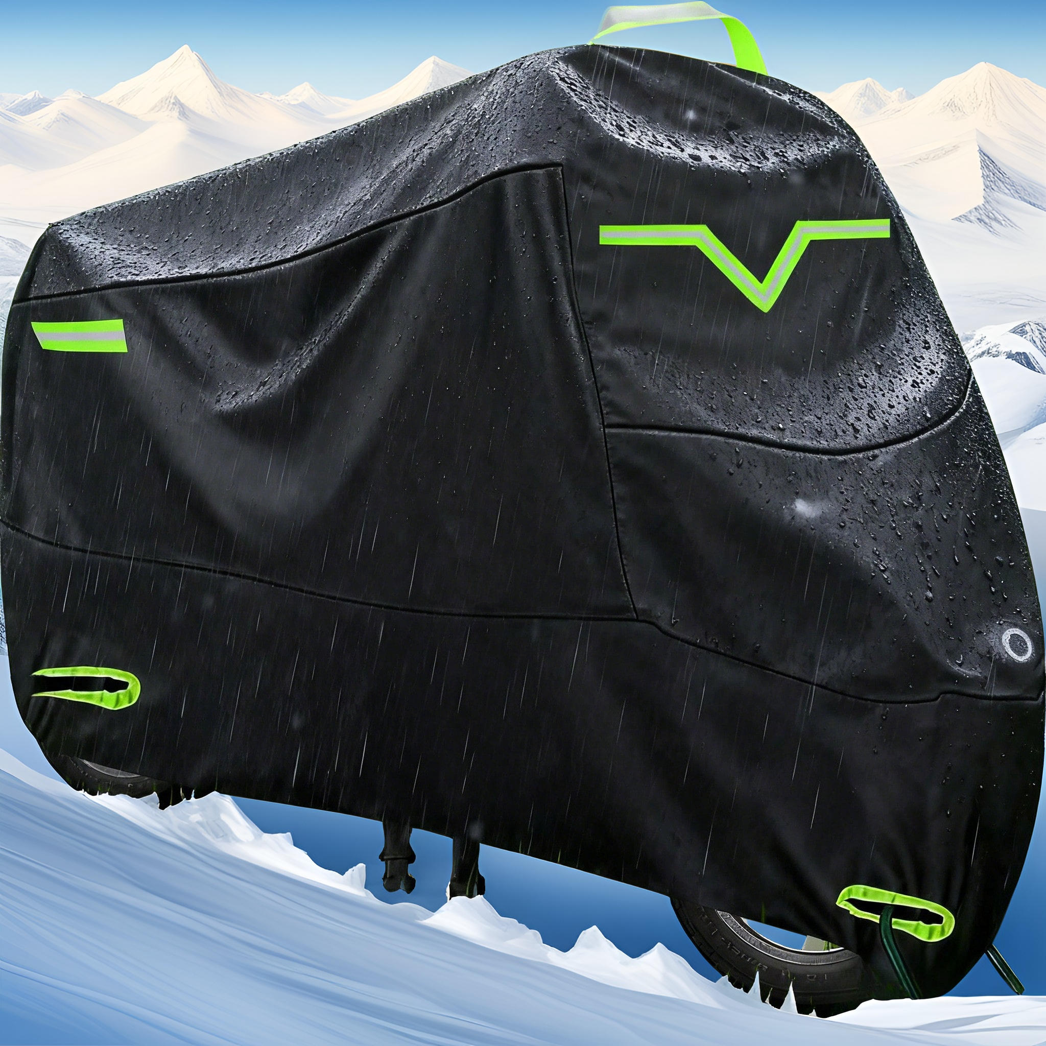 TEMU 500d Oxford Cloth Motorcycle Cover, Full Coverage Outdoor Protective Cover With Green Reflective Strips Anti Theft , Universal For Motorcycles&