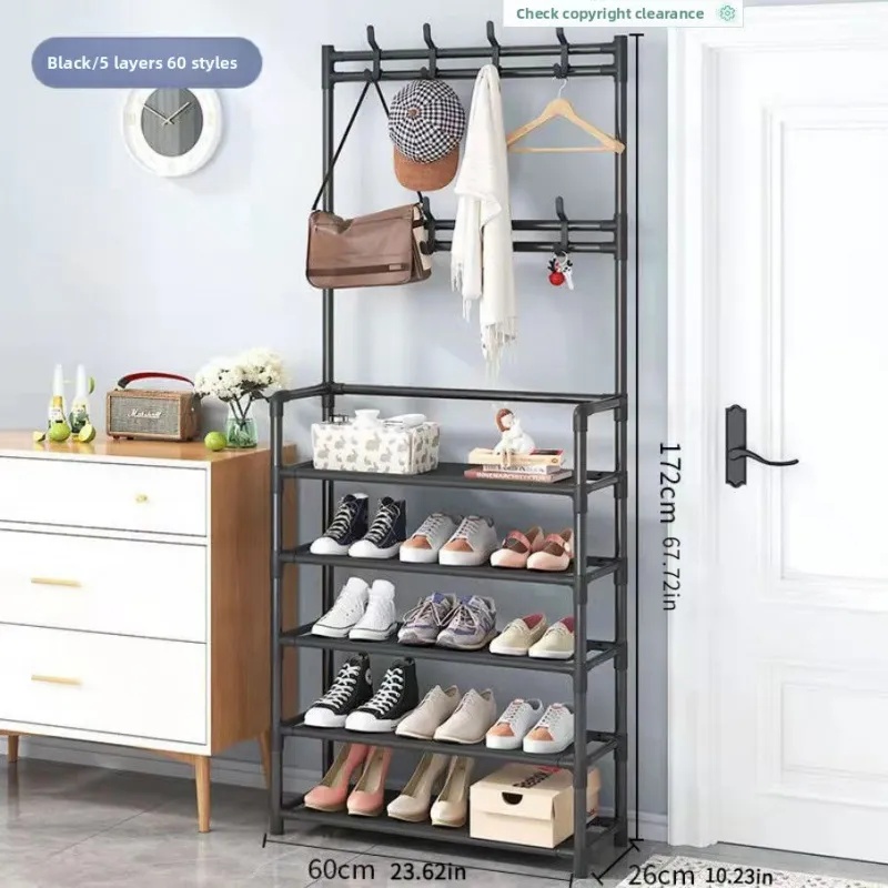 TEMU 5-tier 3-in-1 Multifunctional Metal Shoe And Hat Rack- Thickened Vertical Pipes, Organizer. Suitable For Bedrooms And Living Rooms, Ideal For