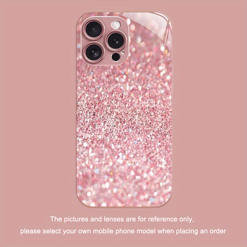 TEMU Phone Case: Fashion Aesthetic Powder Metallic Paint Tempered Glass Phone Case For Iphone 16/16 Pro/16 Plus/16 Pro Max/ Pro/15 Pro Max/14/14