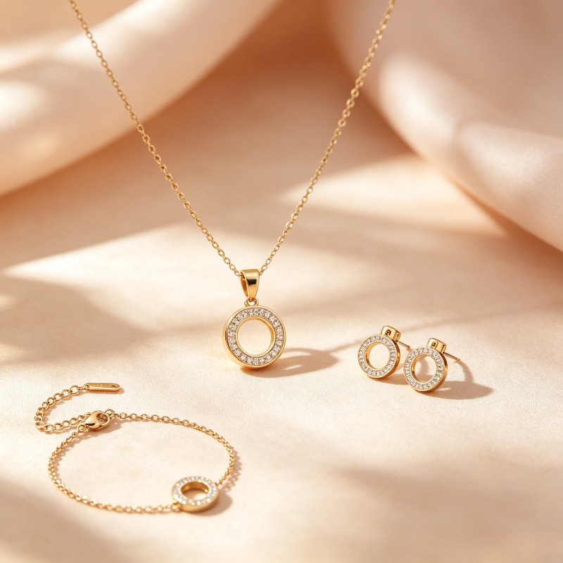 4pcs Simple Hoop-Shaped Cubic Synthetic Zirconia Jewelry Set