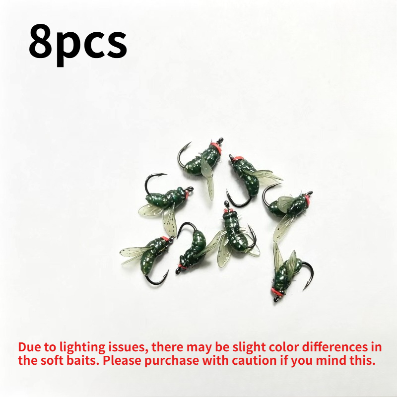 TEMU Lot de 8 leurres souples avec hameçons, leurre mouche à tête rouge, accessoires de pêche mouche à tête rouge