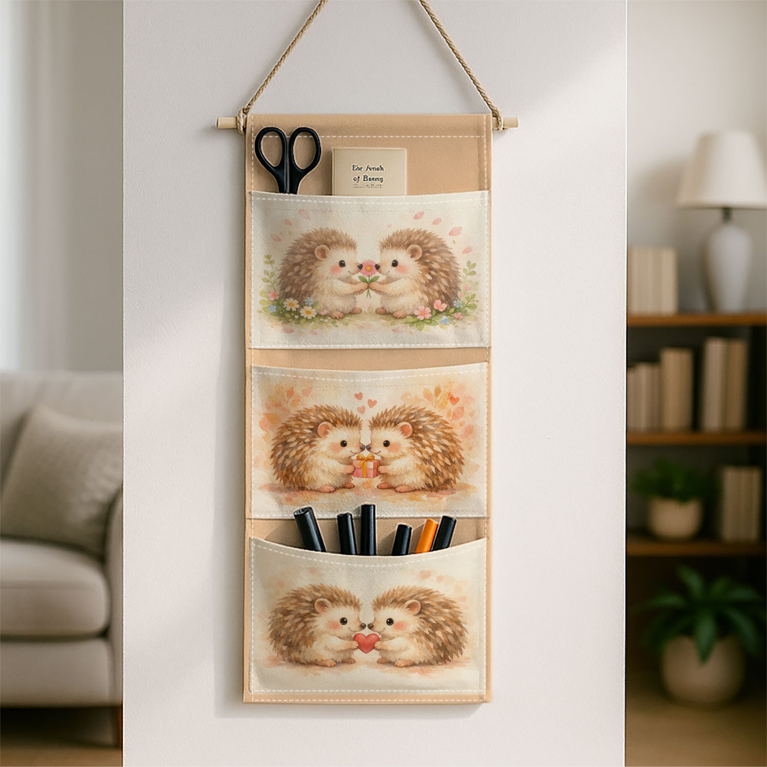 TEMU 1 pièce Rangement mural à suspendre hérisson avec plusieurs poches - Adorable, convient pour chambre, salle de bain, étagère à suspendre robuste