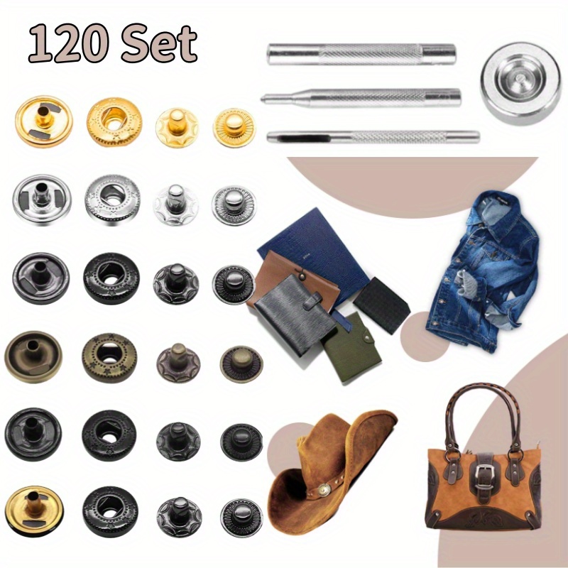 

120 Sets Of Snap Kit, Snap Button Set, Snap Strap Fixing Tool And Pliers, Diy Leather Craft Clothing, Sewing Jacket Repair