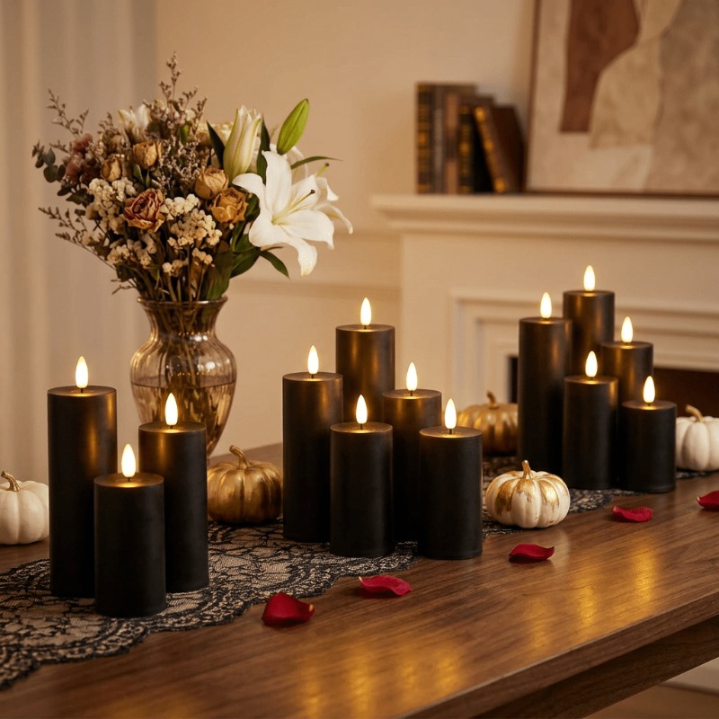 12pcs Set of Black LED Candles for Romantic Dinner