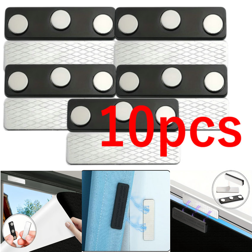 E-shop 10 Stk./5 Sets Moderne Magnetische Jalousie-Verschluss-Set - Starke Magnetische Vorhanghalter mit Klebeband, Schwarz & Weiß Plastik Magnetische