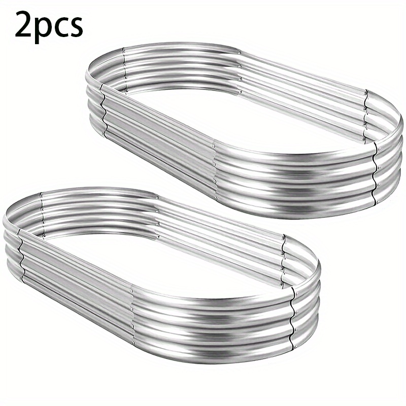 TEMU 2pcs Galvanized Metal Raised Garden Bed | Durable Oval Planter, 120x60x30cm, Weather Resistant, Easy Assembly For Flowers, Plants, Vegetables &