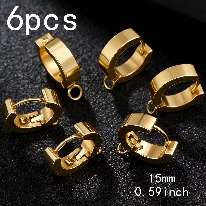 TEMU 6pcs Tarnish Resistant Earrings 18k Gold Plated Stainless Steel Round Hoop Earrings With Openable Ring For Handmade Earring Jewelry Making