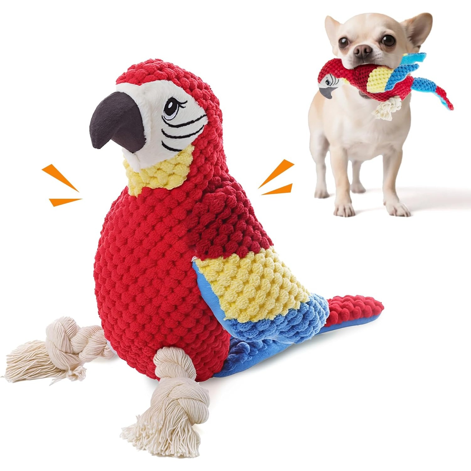 TEMU 1pc Squeaky Dog Toys, Parrot Interactive Dog Toys For Boredom, Puppy Toys With & Crinkle Tail And Rope Feet, Toy For Small/medium/large Dogs
