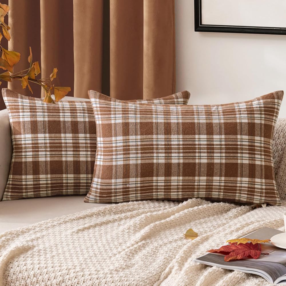 TEMU 2D Plat - Ensemble de 2 Housses de Coussin Lombariales avec Impression 2D Plate en Tartan Écossais, Parfaites pour la Décoration d'Automne. Ces