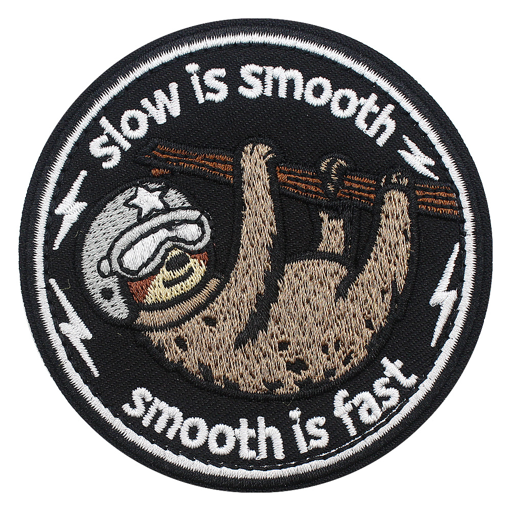 TEMU Funny Sloth Embroidered 'slow Is Smooth, ' Patch For Backpacks, Caps, And Camping Gear, Easy Attach And Remove Hook Loop Patch