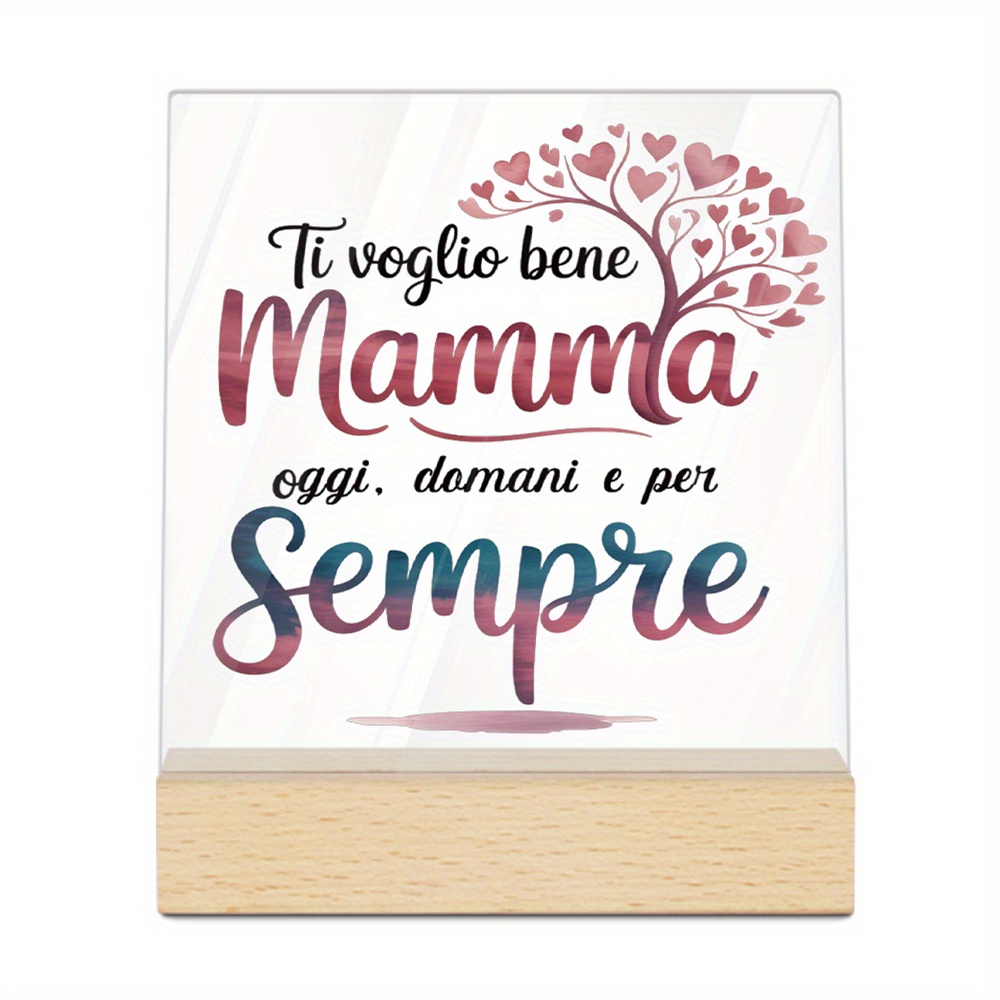 TEMU 2d Flat - I Love You, Mom. A Decorative Piece For The Table Made Of Italian Acrylic With A Wooden Base, Perfect For Birthdays, Weddings,