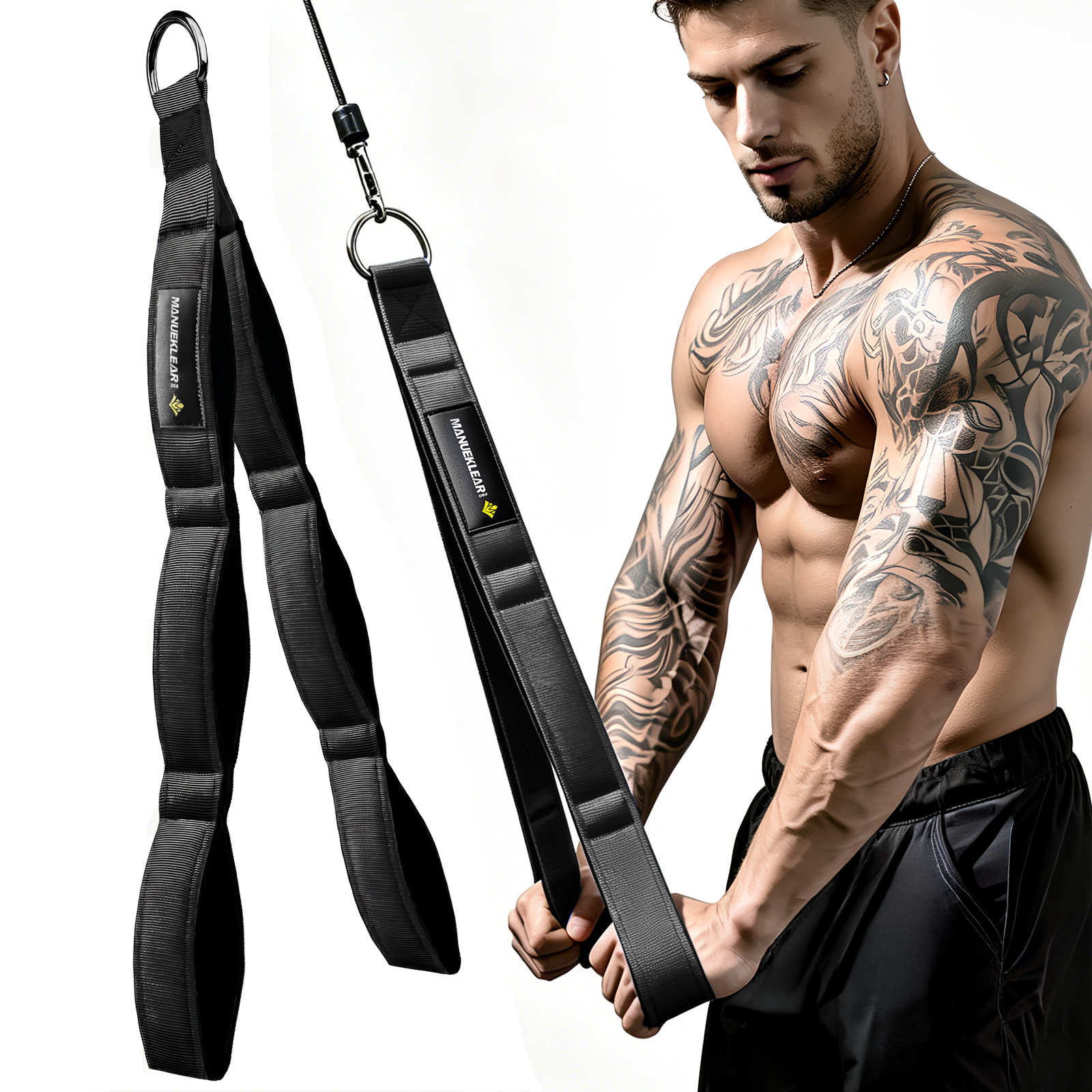 Manueklear 3 Grip Lengths In 1 Tricep Rope Cable Attachment With Ergonomic Handles, Rom For Tricep Push Down Attachment Professional Gym Rope For Overhead Extension