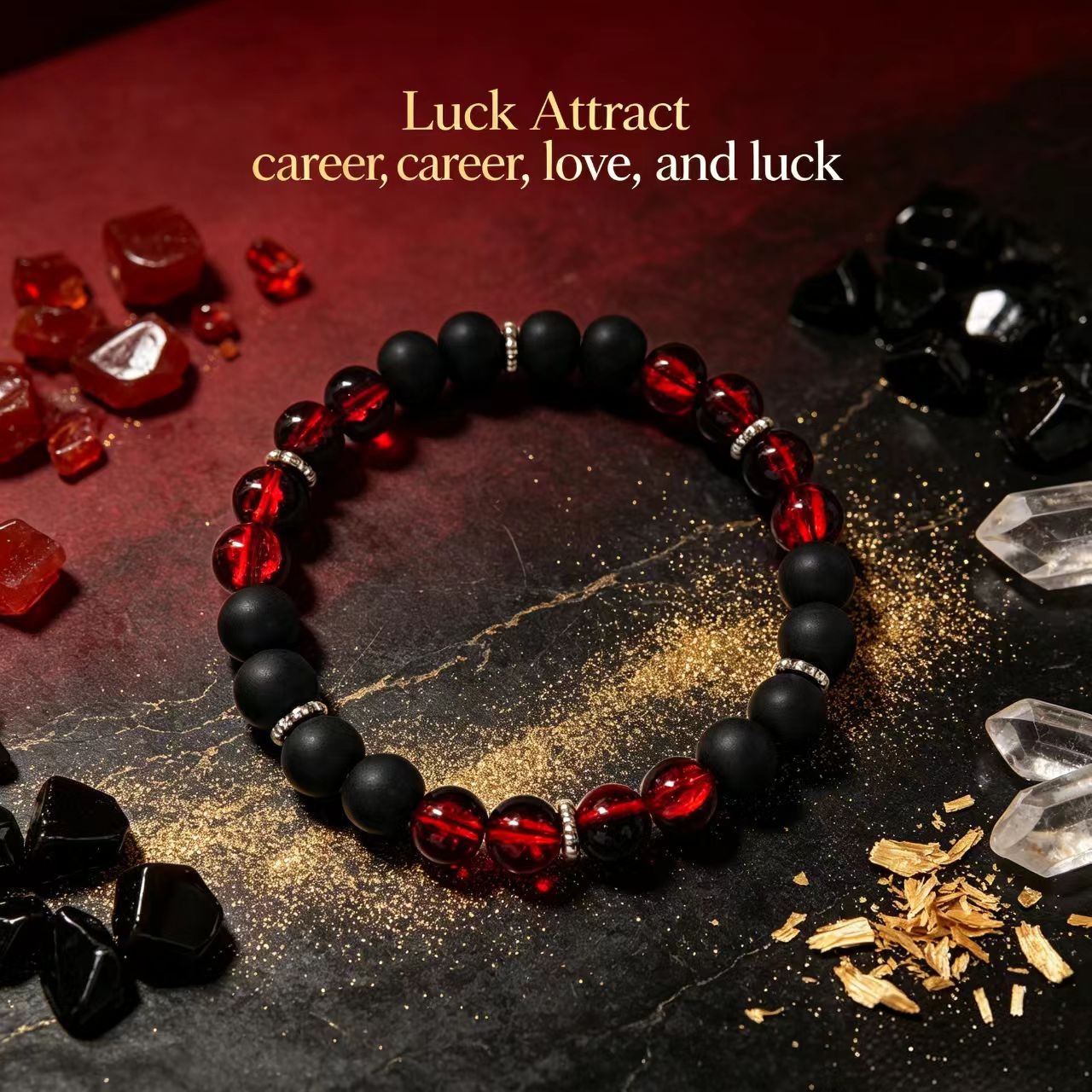 TEMU Black And Red Beaded Elastic Bracelet