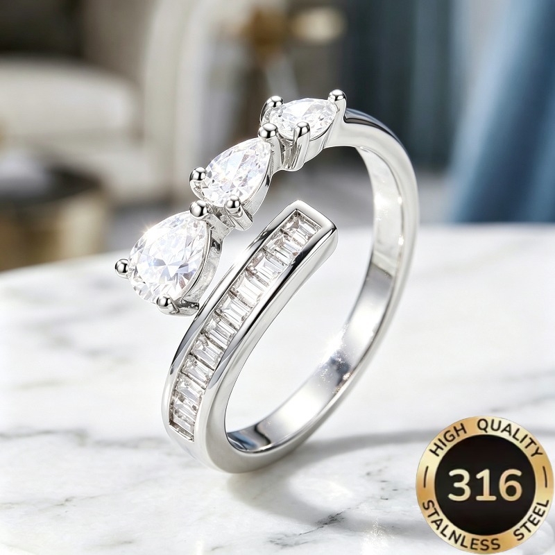 TEMU Bague ouverte pour femme, 1 pièce, de haute qualité, réglable, en acier inoxydable 316, hypoallergénique, luxe léger, ciel étoilé, de , avec