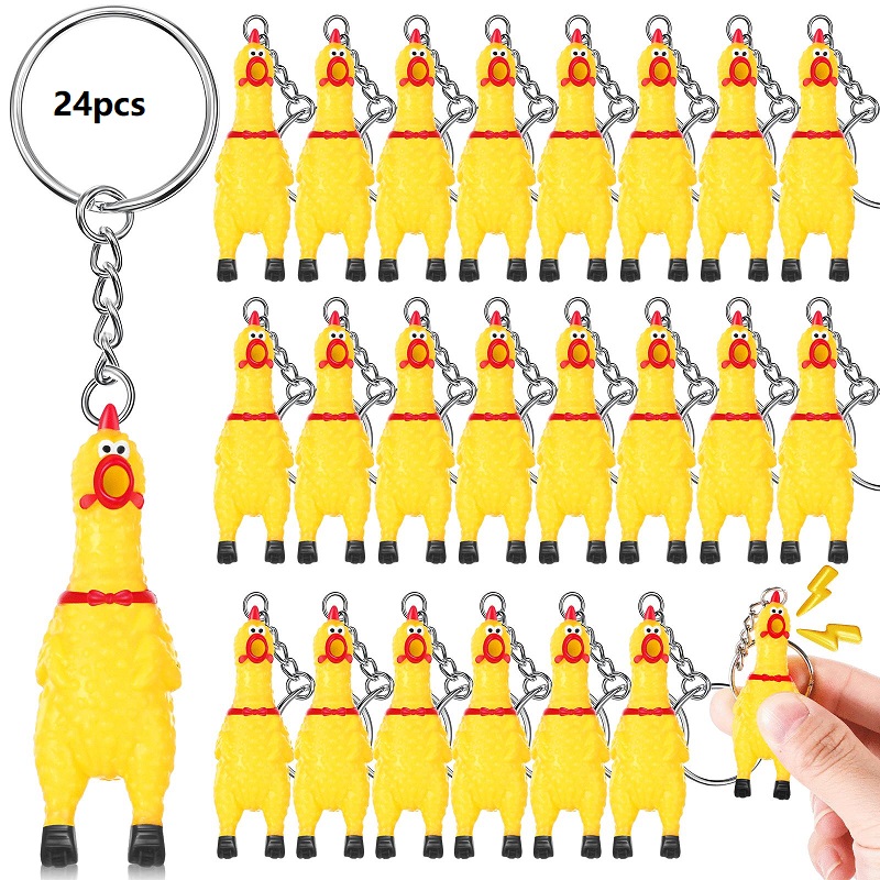 TEMU 24pcs 2.4" Mini Rubber Chicken Keychains Squeaky Squeeze Pendant Gag Gifts For Christmas Birthday Party (yellow)