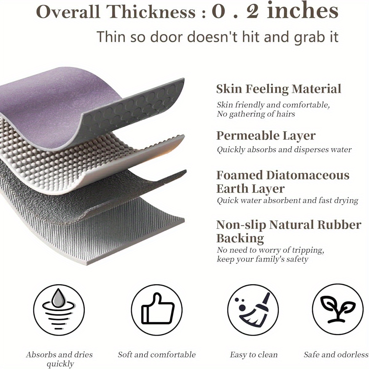extra long bath mat lavender diatomaceous earth bathroom fast dry non slip shower mat with rubber backing super absorbent large floor mat for tub shower sink elegant bathroom decor   spa lovers Product details 5