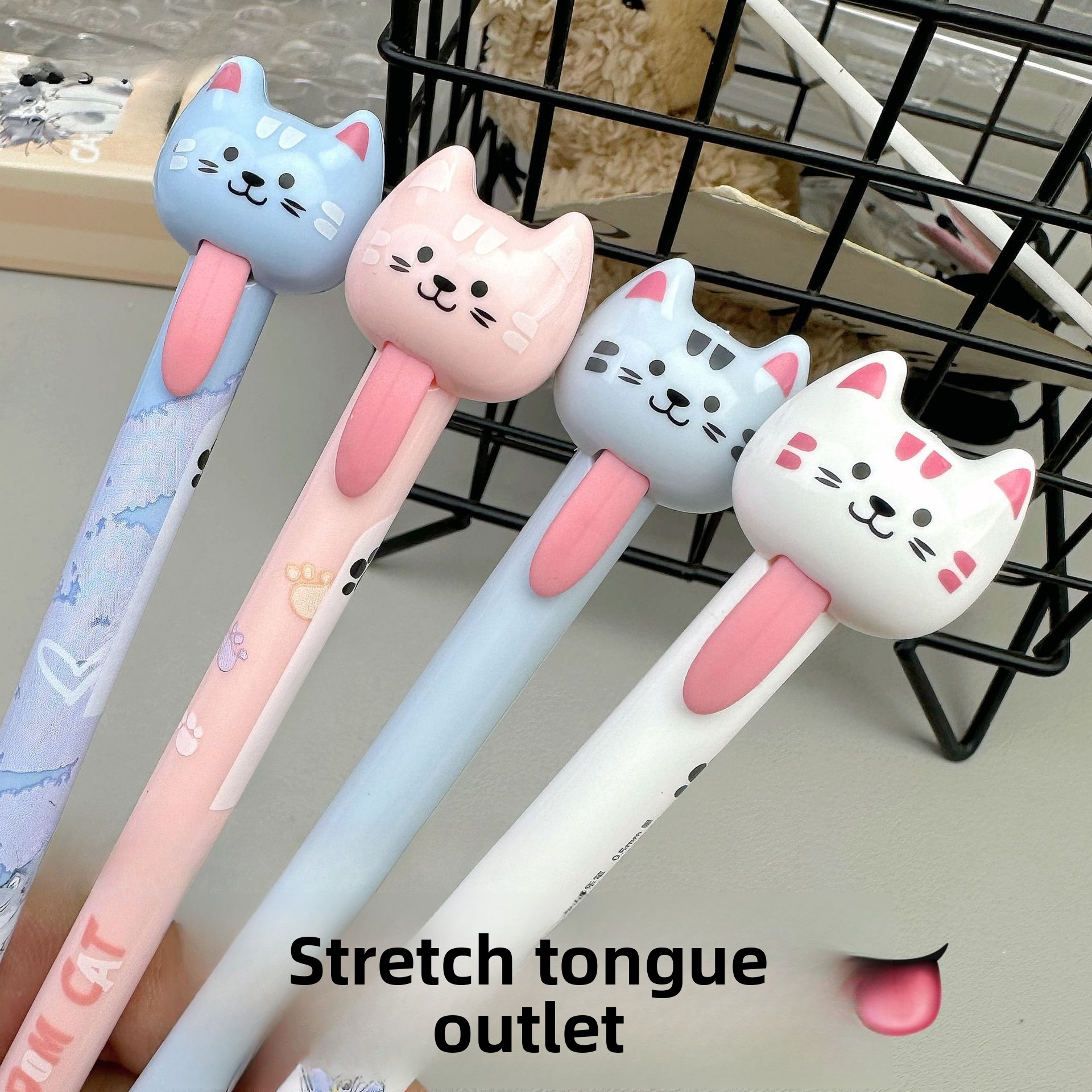 4pcs 1set four different colors of funny cats pull out gel pens decompression office   pens quick drying writing pens creative gel pens   used for writing and office work Product details 6