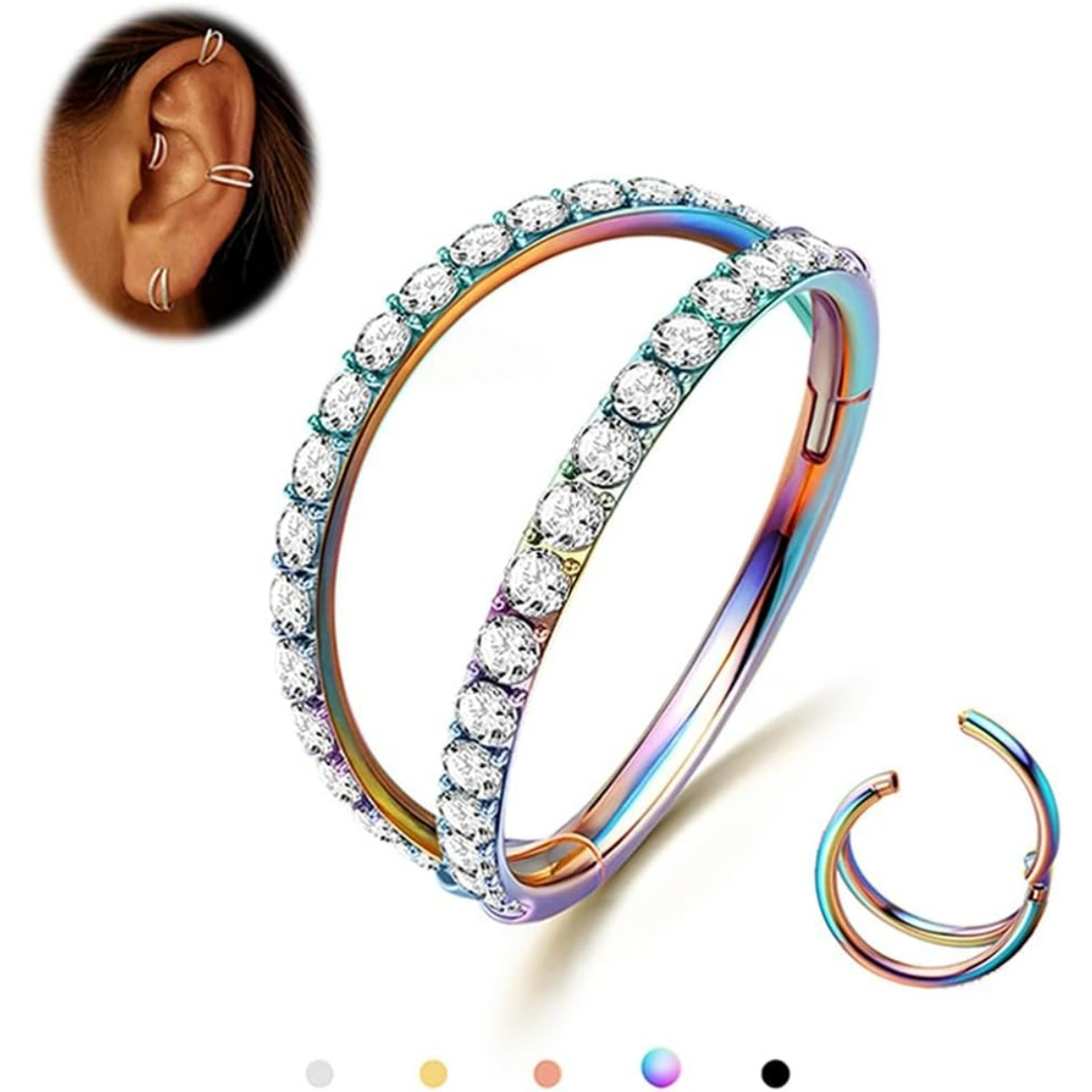 Image of G23 Titanium Nose Rings And Hoops For Septum, Double Hoop, Lip, Rook, Lobe, Tragus, Helix, Cartilage, Daith, And Conch Piercings - Jewelry For Women And Men