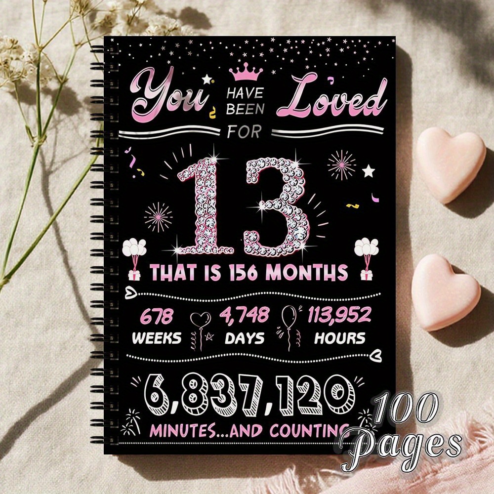 TEMU 1pc Shiny And Stylish 13th Birthday Spiral Notebook, Unique Keepsake Memory Journal, Funny Birthday Gift For Women Her Daughter Niece