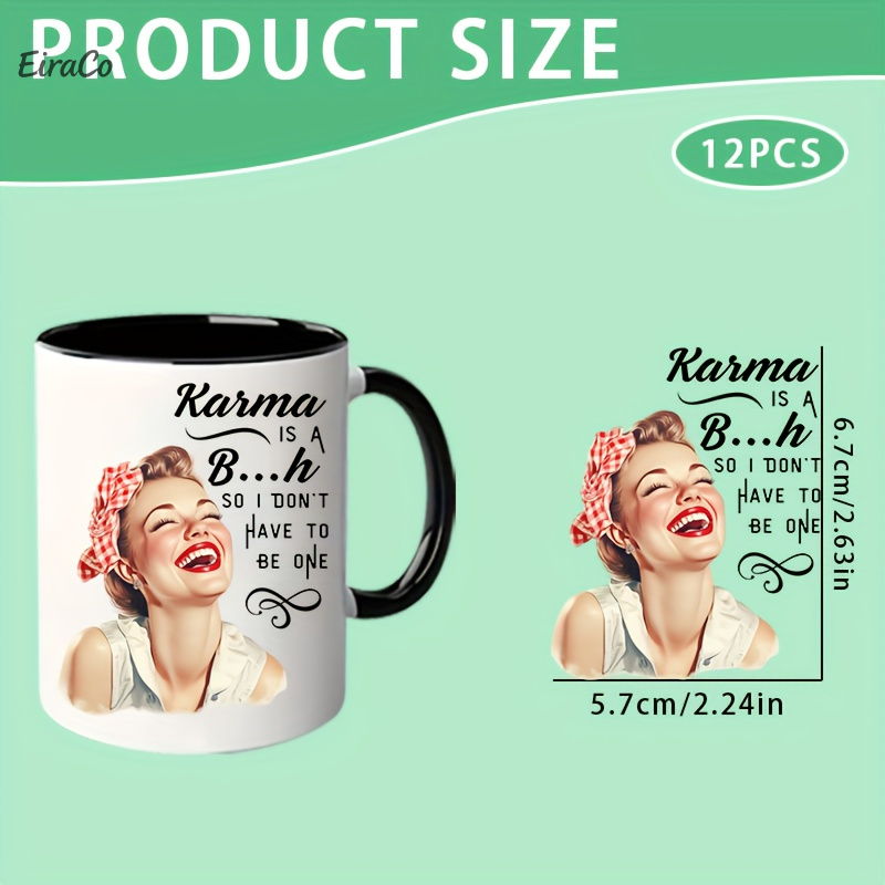 TEMU Only Are Sold. 12pcs Vintage-style Women's Uv Dtf Cup Set- Includes Humorous Quotes And Floral Patterns, Durable Suitable For Cups, Bottles, And