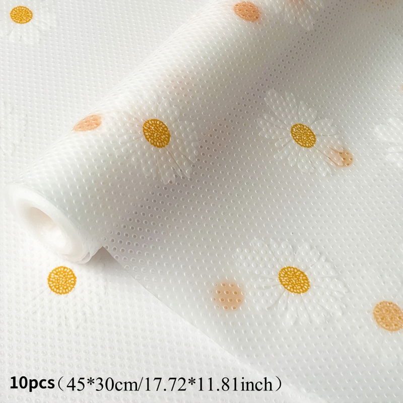 TEMU 10pcs Of Waterproof Refrigerator Liners, Non-slip, Washable, Reusable, Made Of Eva Material With A Daisy Pattern, Suitable For Refrigerator And