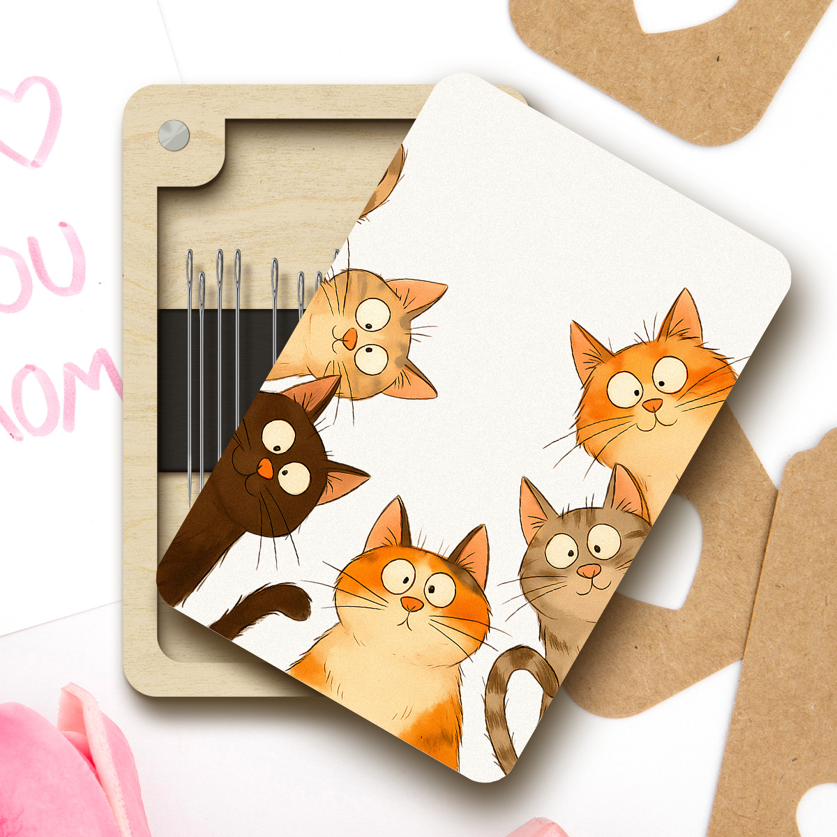 TEMU A Cute Cat-themed Wooden Sewing Machine Magnetic Needle Box And Storage Case. This Wooden Needle Holder Features A Magnetic Closure, Making It