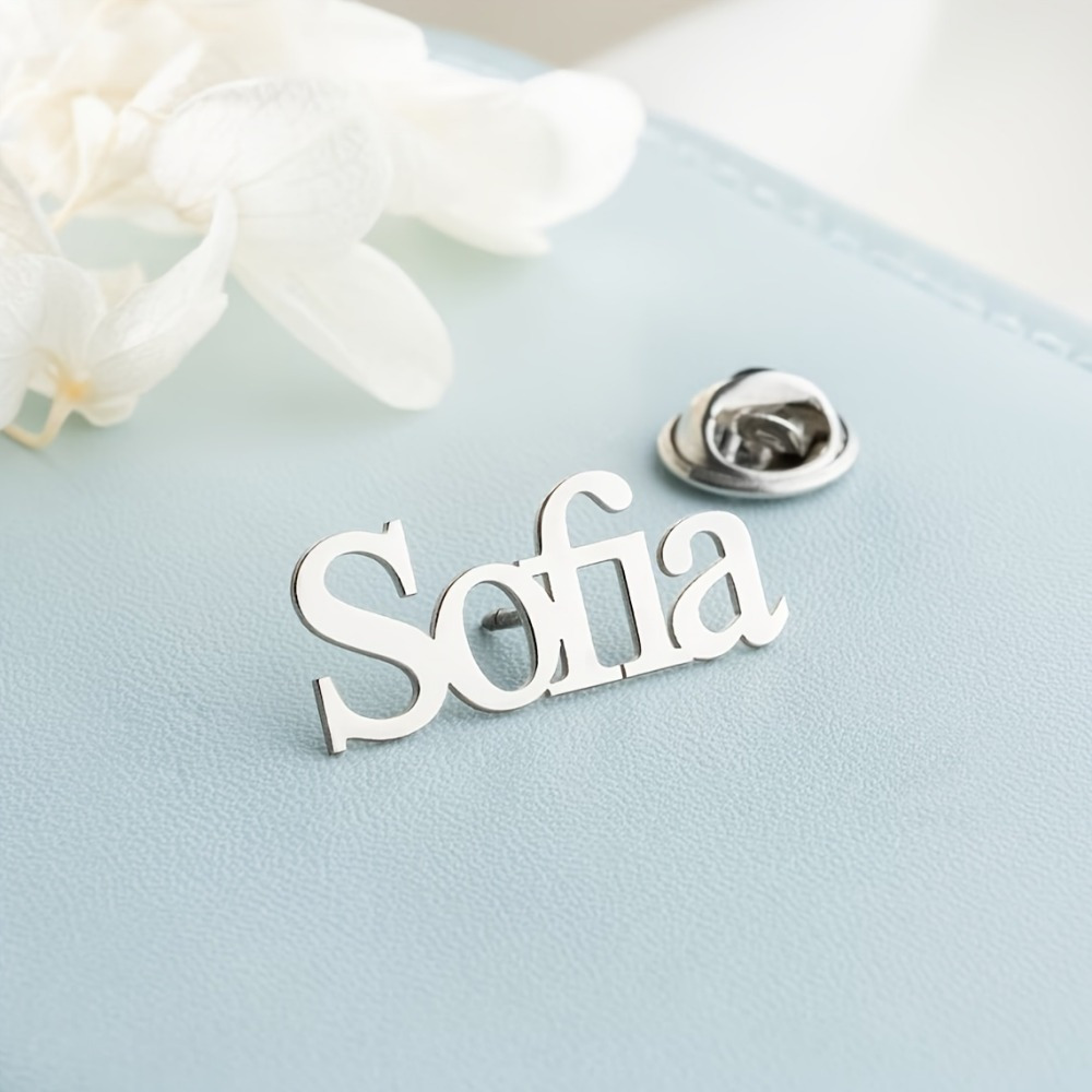 TEMU Customize A Personalized Stainless Steel Name Brooch - Exclusive Design For Men's Suits, Custom Engraved English Letters