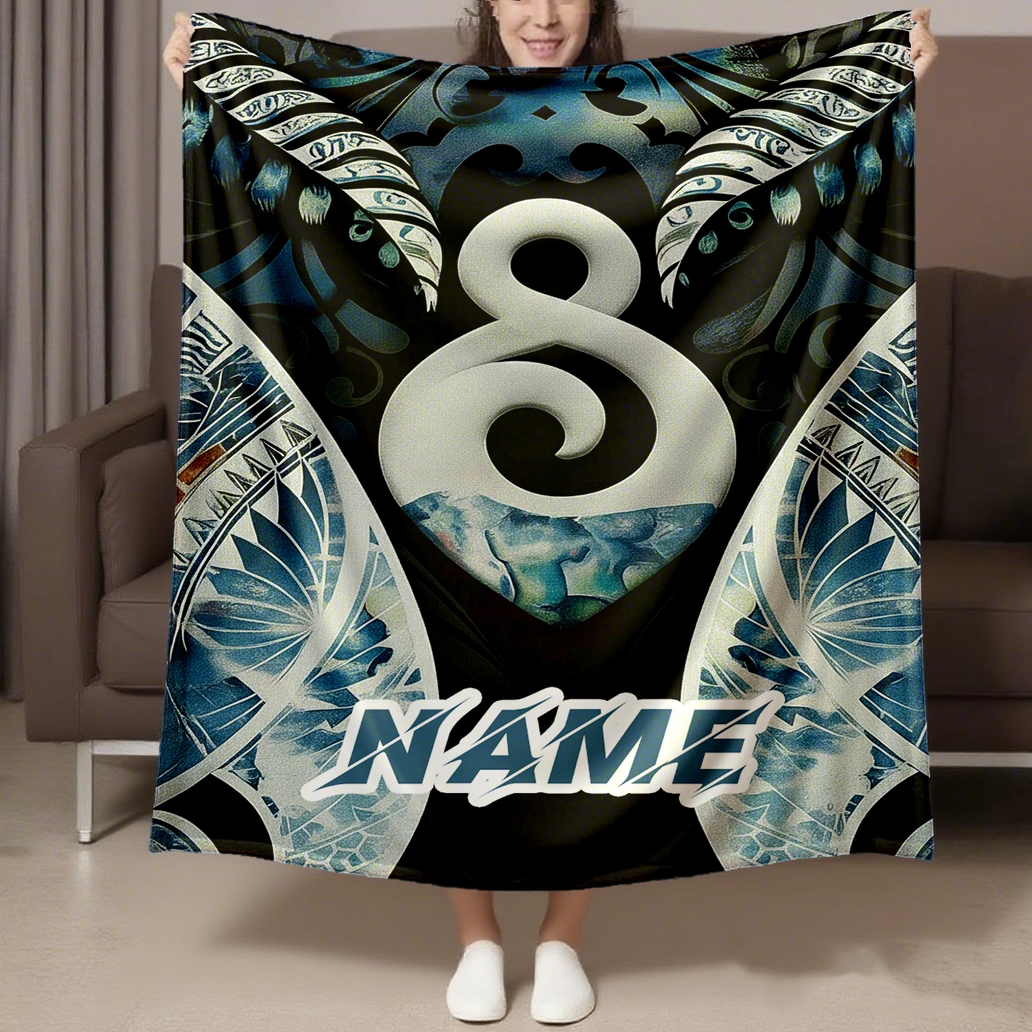 TEMU 1pc Of Koru Fleece Blanket Featuring Maori , Customized With Pacific Text, Sofa , Bed Decoration, Camping Trips, Office Warmth, And As For Pets