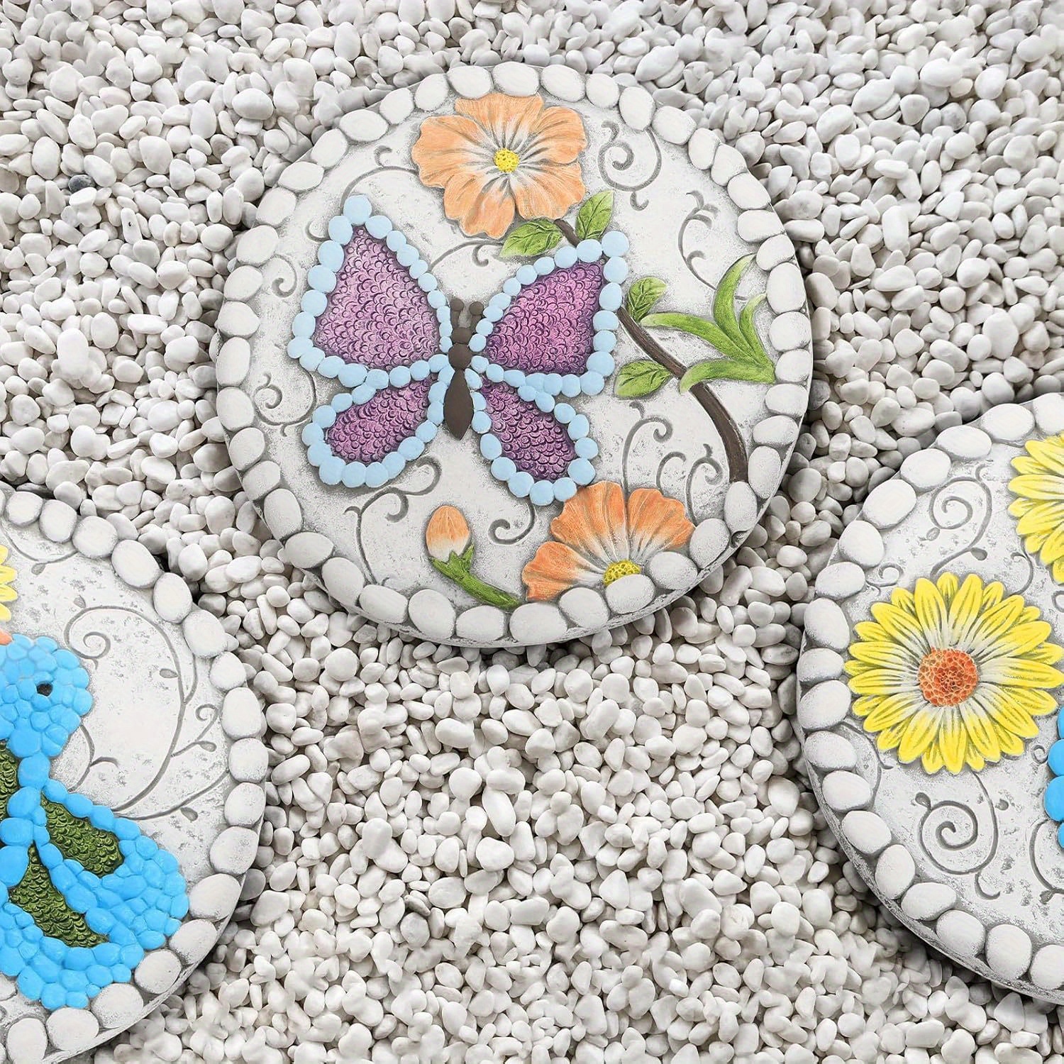 

Butterfly Hummingbird Stepping Stones 2pcs Set, Garden Stepping Stones Butterfly Outdoor Garden Decoration 25. 4cm Round Decorative Stone Paving, For Landscape Patio, Gift Garden Decoration