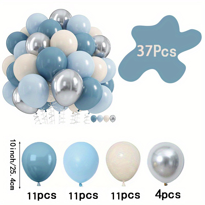 Image of 37pcs Blue Balloon Set, Sand White Metallic Silvery Balloons, For Bridal Shower Wedding Birthday Anniversary Party Decoration, Halloween Decorations, Christmas Decorations For Christmas, Halloween