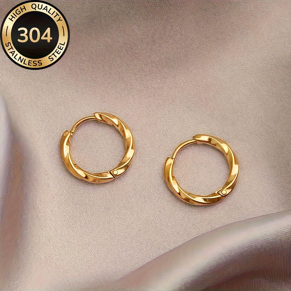 Image of Anti-allergy Stainless Steel Ring Earrings, 18k Gold Plated, No Fading, Comfortable And Versatile, Simple And Elegant, High Quality Fashion Ladies Daily Wear Or Party Decorations, Exquisite Gift