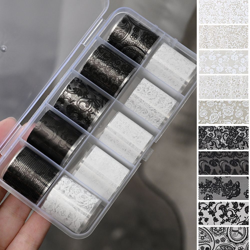 20 Rolls Holographic Lace Nail Transfer Foil Suitable For Diy Acrylic Nails, Hollow Vintage Flower Resin Foils With Water Transfer Technology, Suitable For Bridal Manicure, Instant Nail Decor Stickers