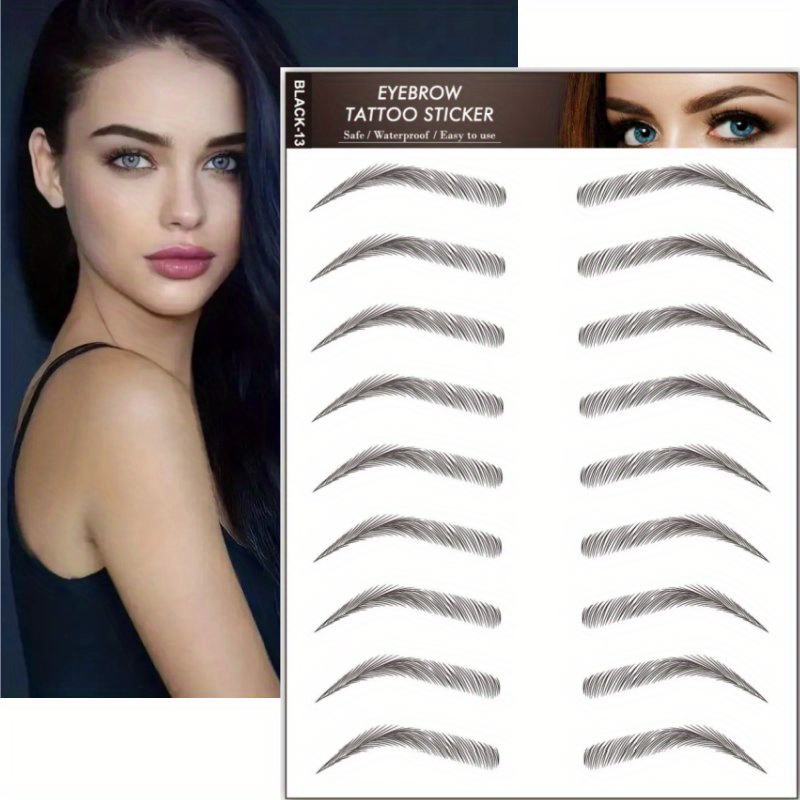 Image of 5pcs 6d Black Eyebrow Tattoo Stickers - Natural, Wild , Waterproof & Long-lasting, Easy-to-apply Disposable Fake Eyebrows For A Look