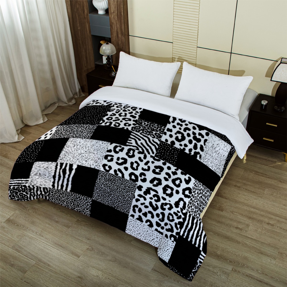 TEMU 1pc Animal Print Quilt For Bedroom, Bohemian Style, Bed Cover With Pattern, Decorative Bedspread For Home Decor