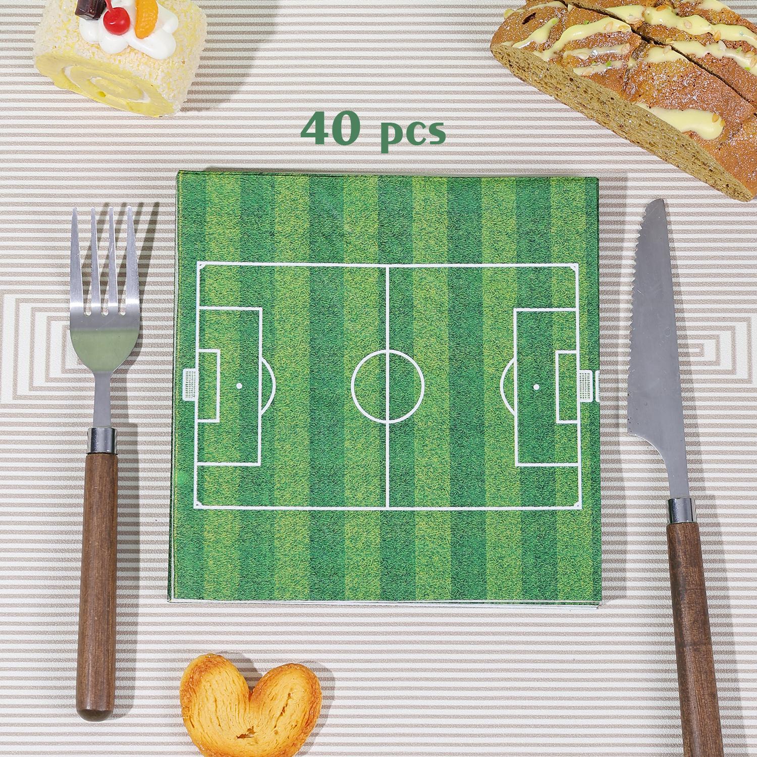 E-shop 20/40 Stk. Fußball-Servietten Papierhandtücher Fußball-Party-Dekorationen Fußball, Fußball, quadratischer Rasen, Sport-Thema,