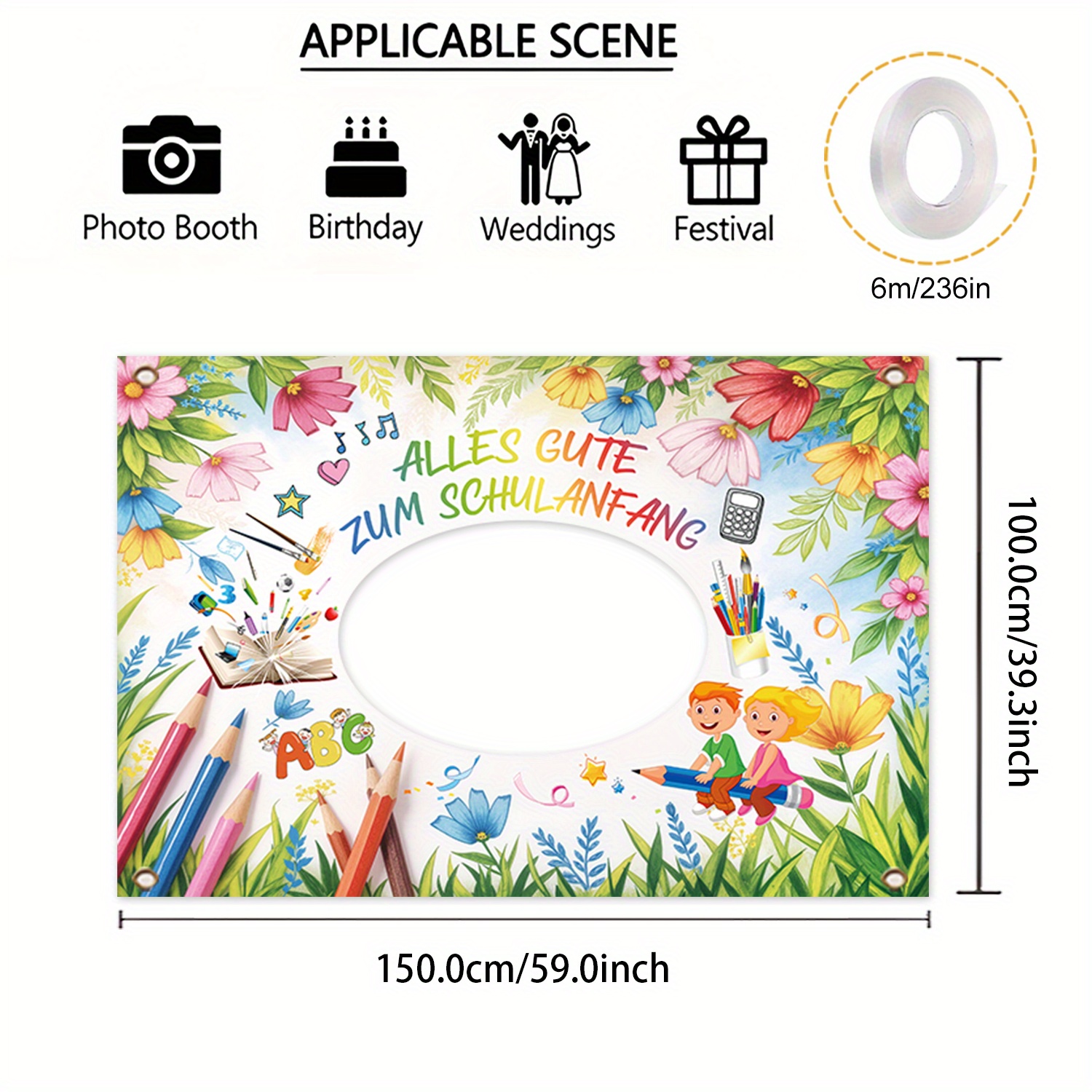 TEMU 2d Flat, 2d Flat - 2d Flat, 2d Flat - 1pc Back-to-school Decorative Theme Background Cloth, German Style 2d Graphic Party Photo Props, Durable