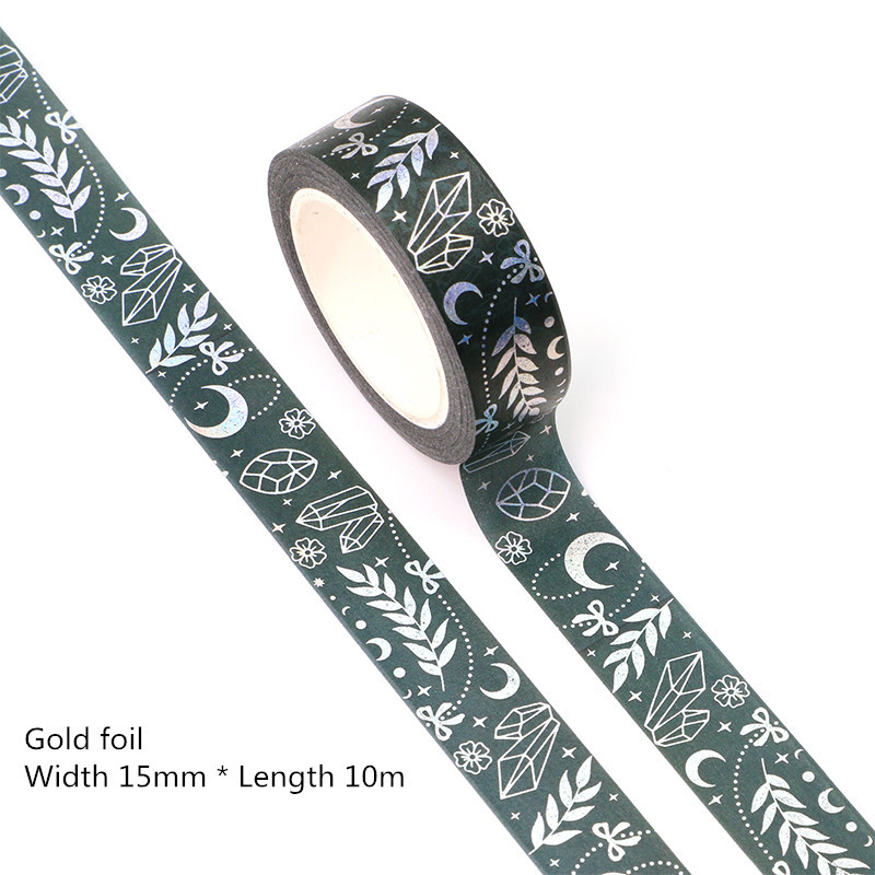 

1pc Moon Design Washi Tape, Green Decorative Adhesive Tape, 15mm X 10m, For Paper Crafting, Scrapbooking, Journaling, Diy Projects, And Gift Wrapping