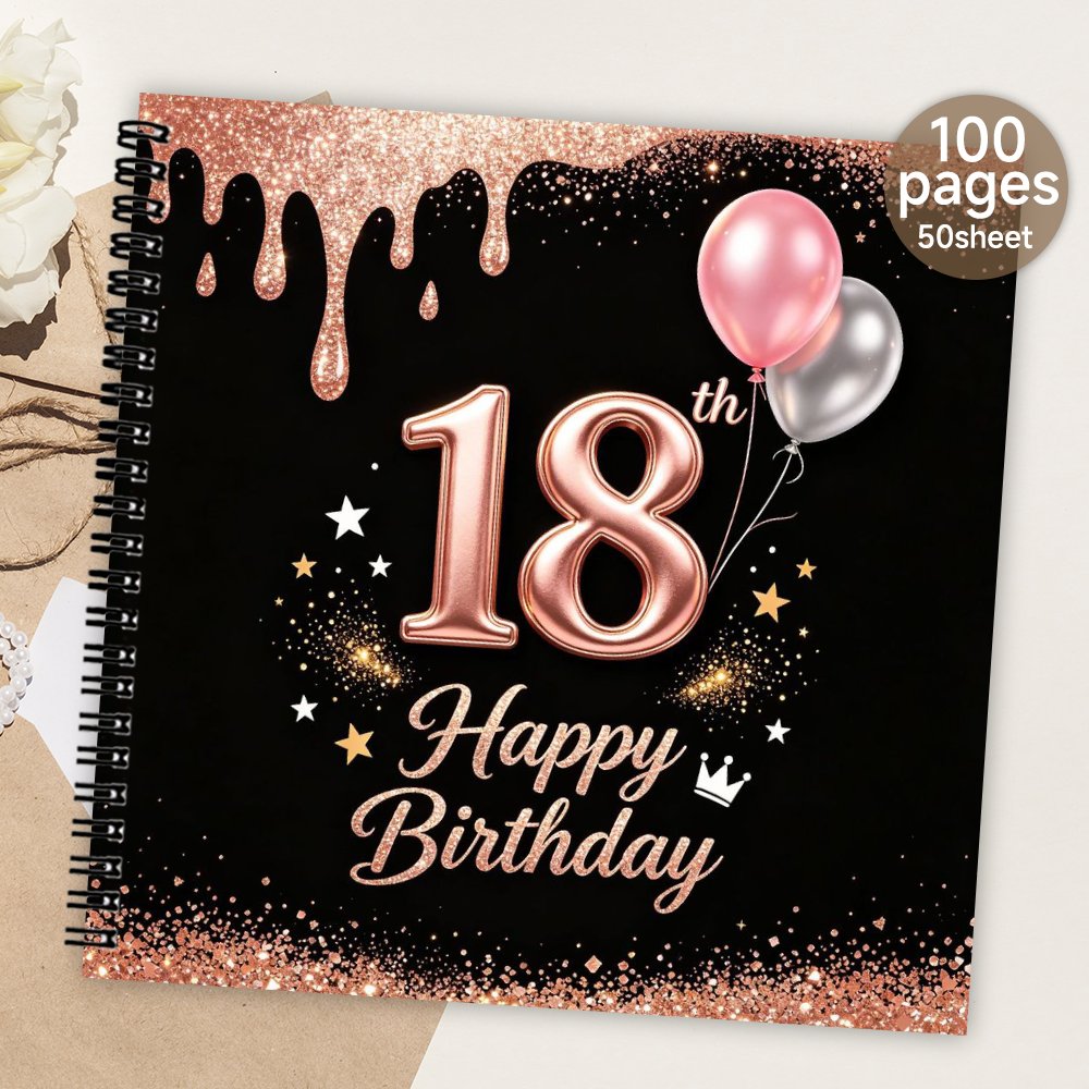 TEMU 1pc Spiral Guestbook, 18th Birthday Rose Golden Glitter Guest Book, Message And Signature Book Meaningful Birthday Party Souvenir Gift Album For