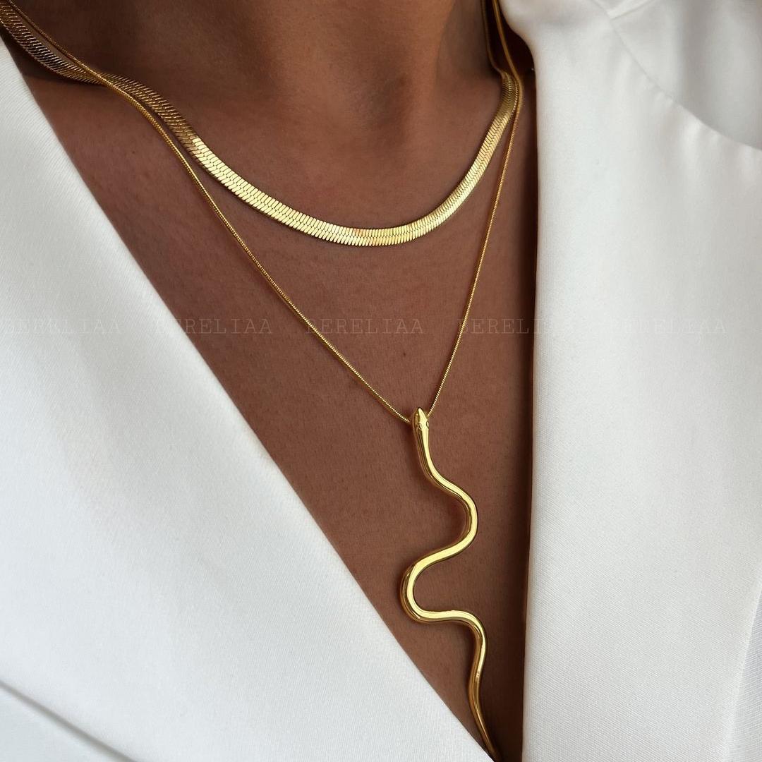 TEMU European And New Stainless Steel Animal Pendant Vintage Necklace For Women, Personality And , Simple Snake-shaped Pendant Snake Bone Chain