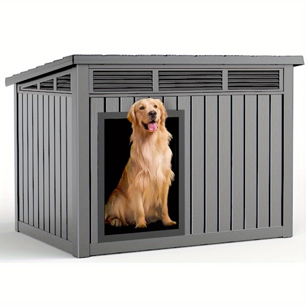 33 inch slanted top doghouse with uv resistant resin material pet shelter of outdoor ventilation   easy to assemble stable   for big dog measuring 32 2 x 25 12 x 24 13 made of durable plastic material