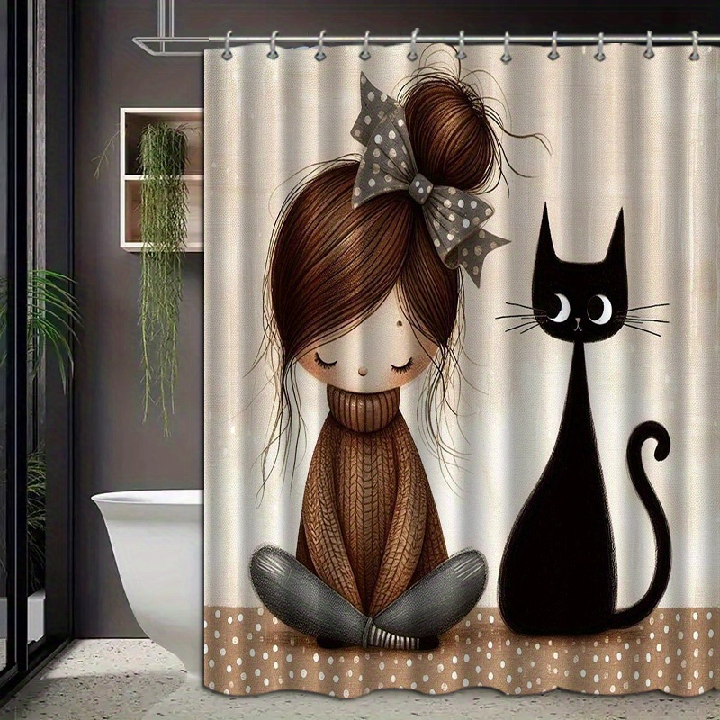 1 stck, moderne duschvorhang im schwarzen katzen-farn-stil, bhmisches  design, bedruckter duschvorhang mit 12 kunststoffhaken, strapazierfhige  polyesterfaser, maschinenwaschbar, fr bad und wanne, universelle gre  71x71 zoll_fifbntt0313129 ...
