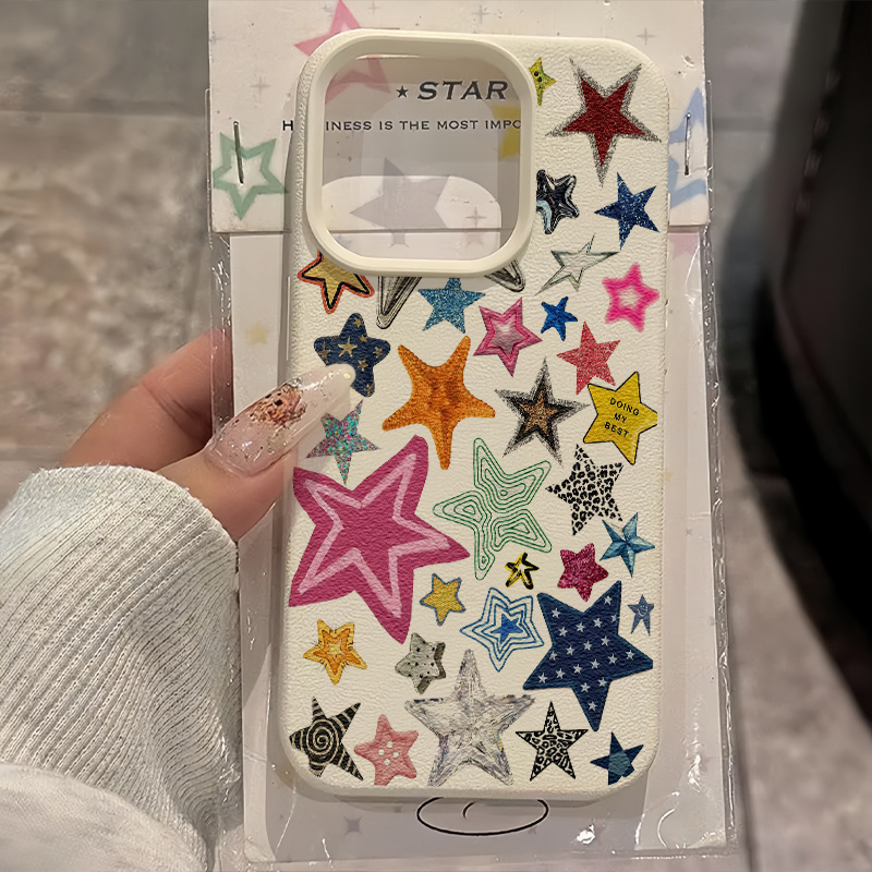 TEMU Phone Case - A Stylish And Colorful Star-patterned Uv Printed Phone Case Designed For Iphone Xr, 11 To 17, Including Pro Max And Plus Models.