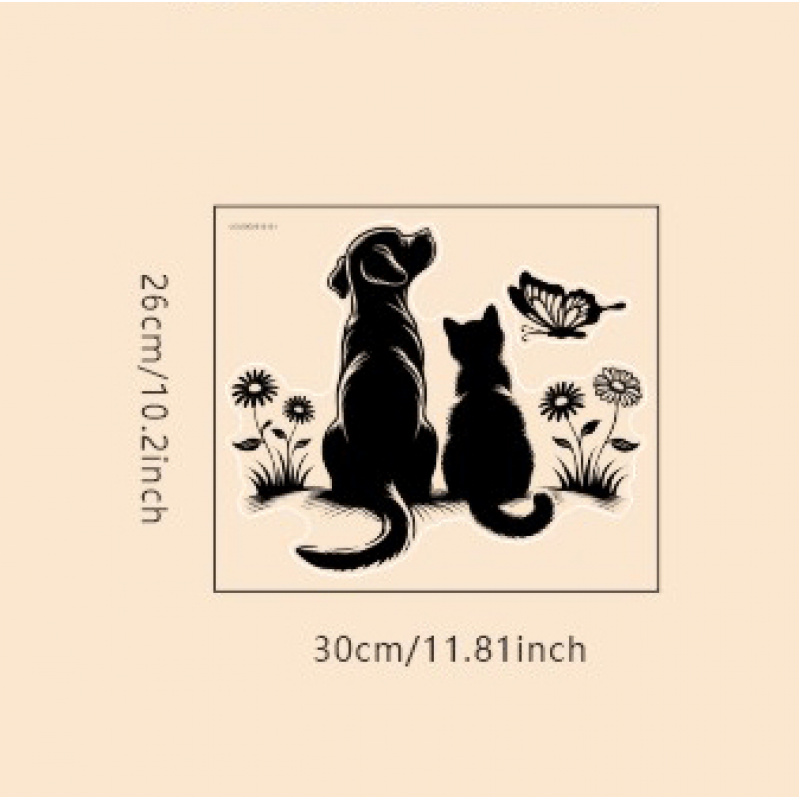 TEMU Spring Black Silhouette Cat And Dog Window Decals - Floral Window Stickers, Cute Animal Design, Suitable For Bedrooms, Living Rooms, Shops - Pet