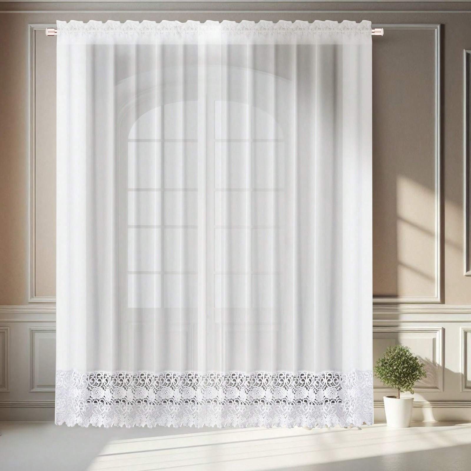 TEMU Nordic Tulle Curtains, Light-transmitting Shadow-transmitting, Protection, Solid Color Lace Design, Suitable For Bedrooms And Restaurants, A