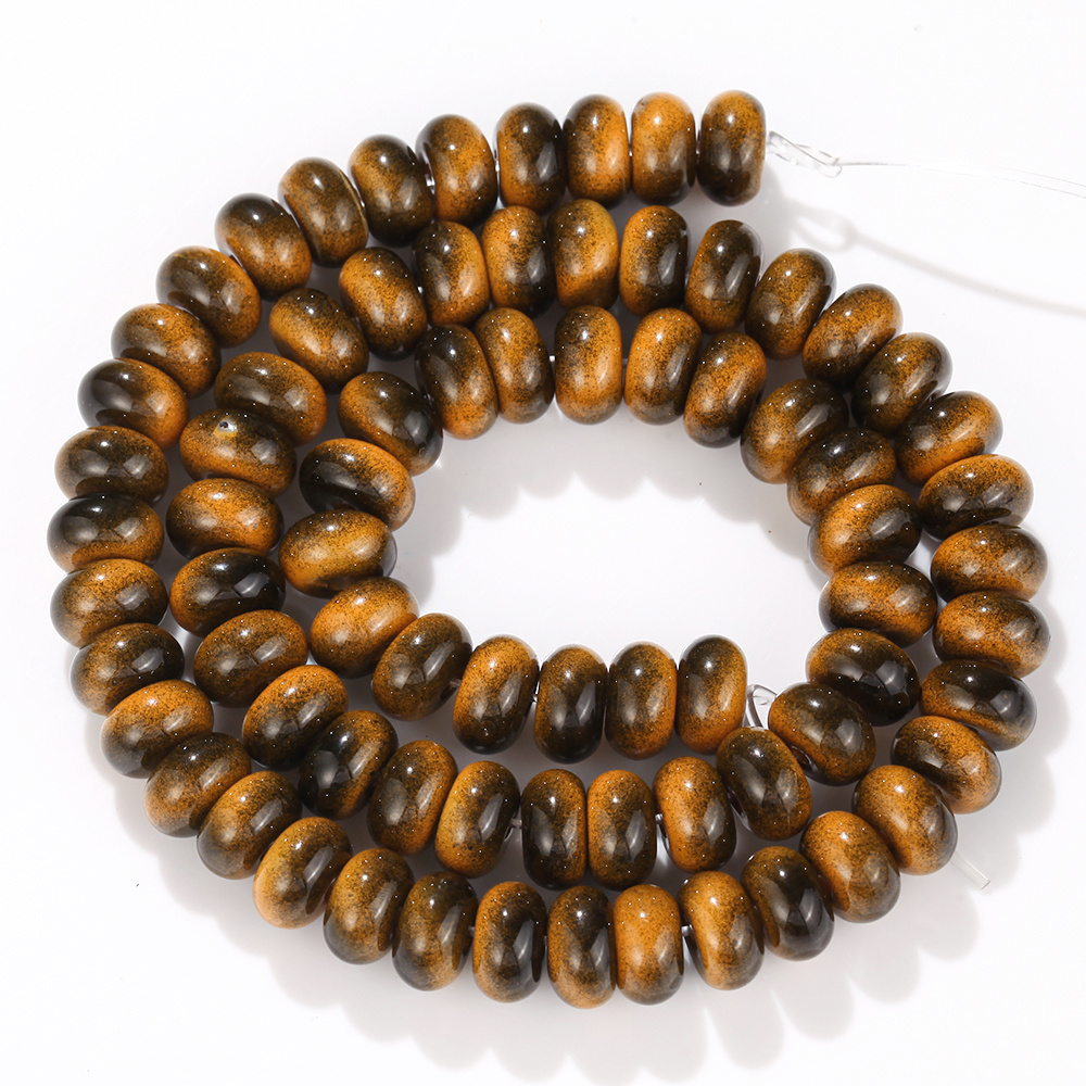 TEMU Perles et assortiments de perles 5X8Mm Œil de tigre jaune Rondelle de d'espacement pour la fabrication de bijoux Bracelets Collier 15'' 75-80pcs