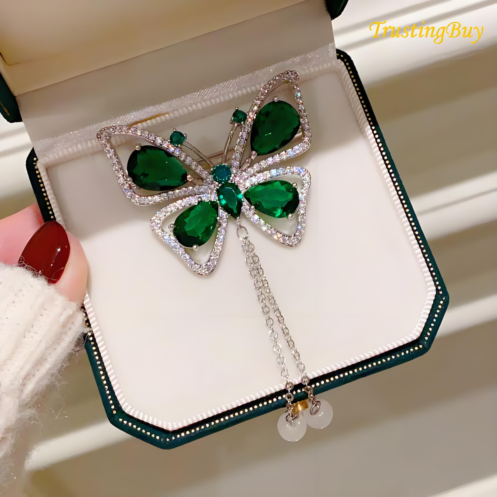 1pc Vintage Emerald Green Brooch With Rhinestones & Sparkling Crystals, Elegant Chest For Women's Clothes, Fashion Accessories, Pins For Women, Designer Items High Quality