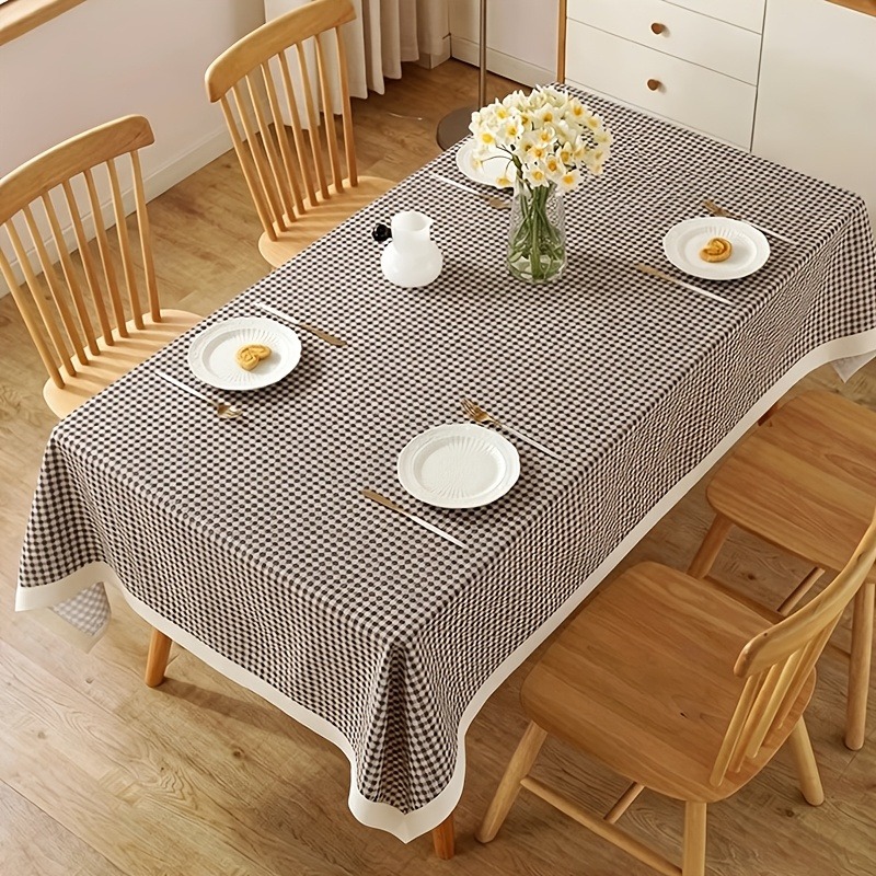 TEMU 1 mantel cuadriculado estilo americano, cubierta decorativa rectangular para y mesa de comedor con ribete de encaje , ideal para , comedor,