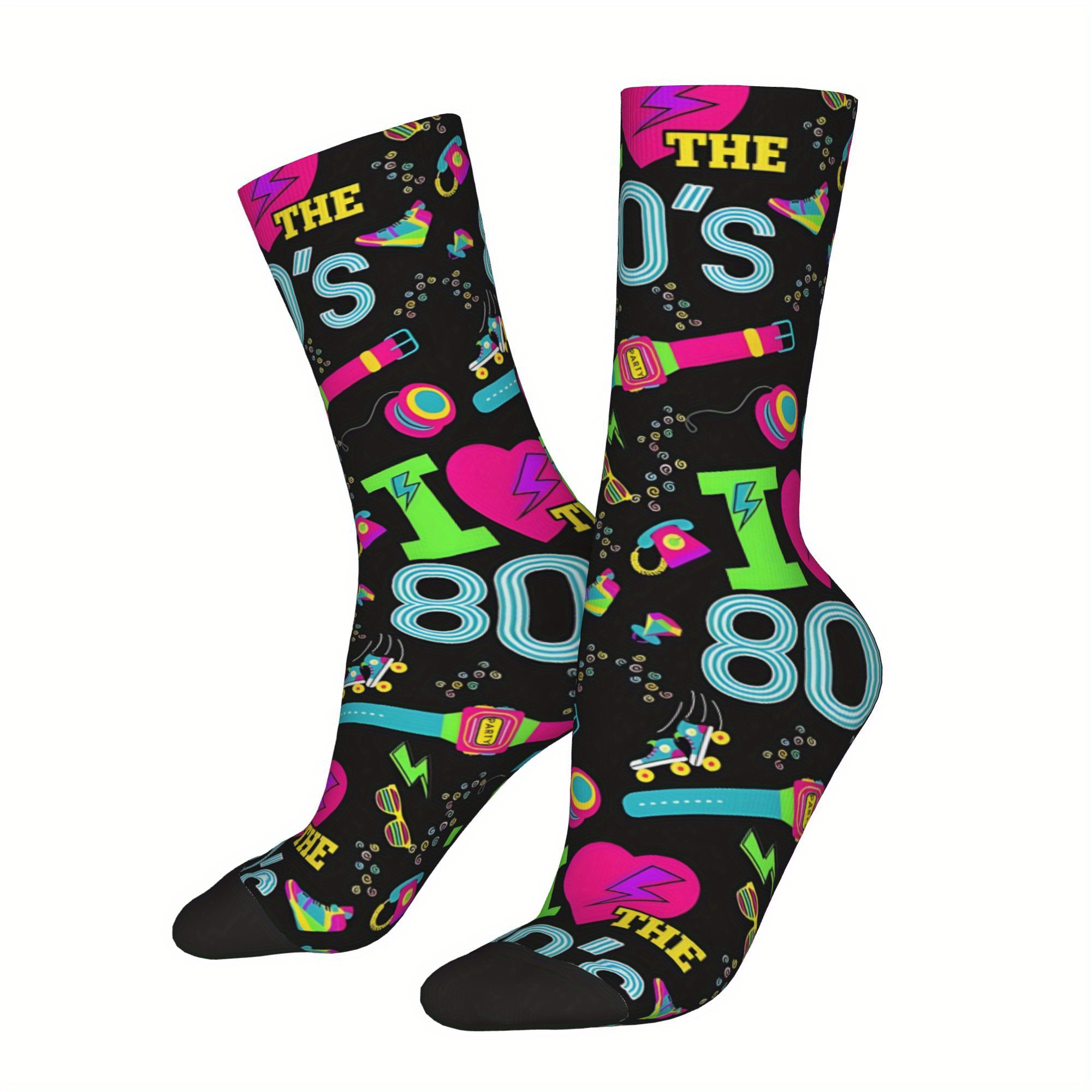 TEMU 1 Pair 1980s Colorful Nostalgia Vintage Harajuku Hip Hop Novelty Casual Crew Crazy Sock
